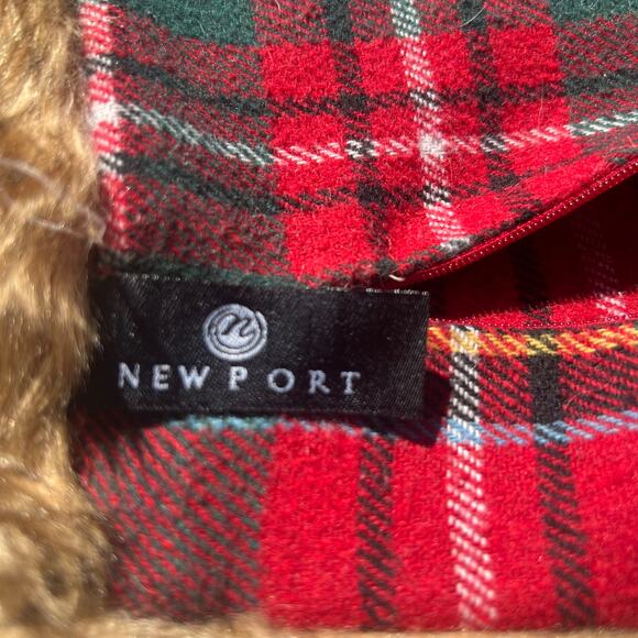 Newport Plaid Flannel Fur Trim Pillow Covers Set of 2 | 19x19 Red Cabin Holiday - Picture 13 of 16